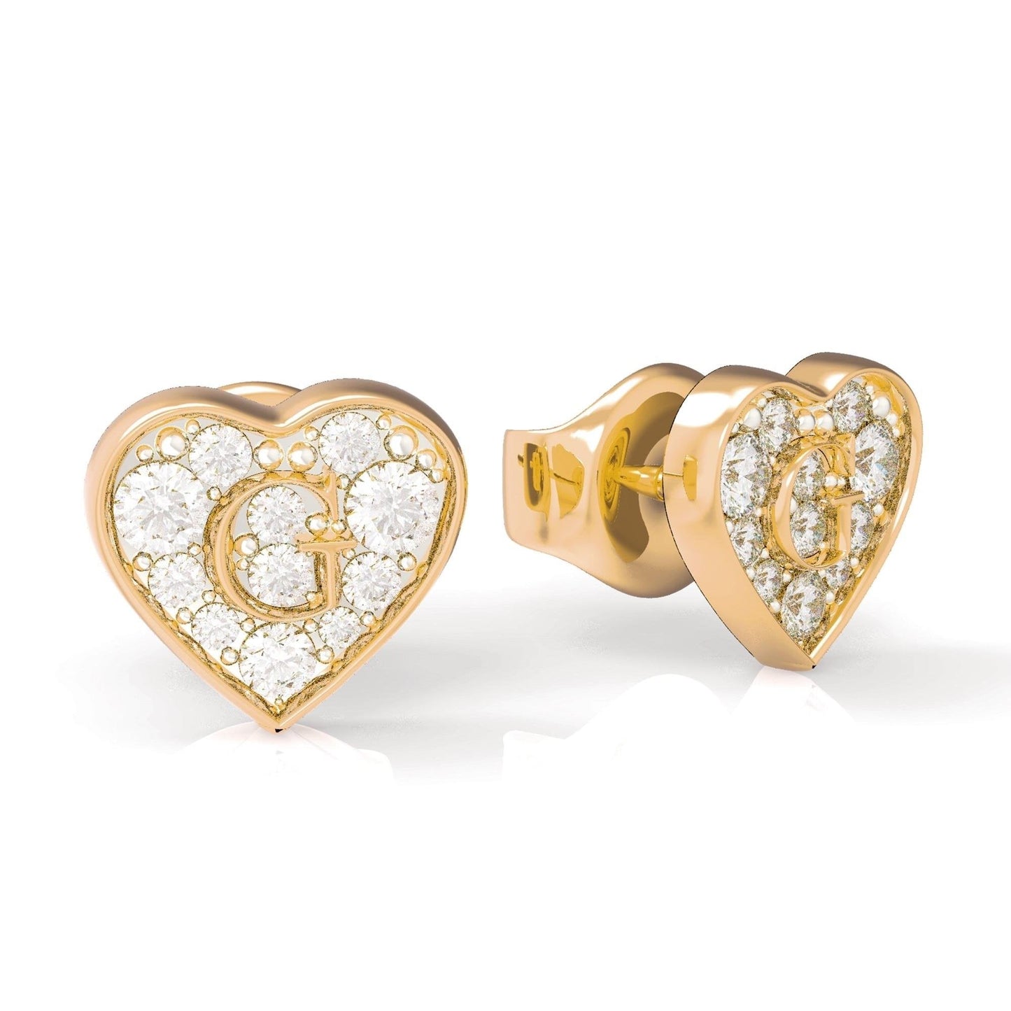 G Shine Gold Plated Crystal Heart Stud Earrings