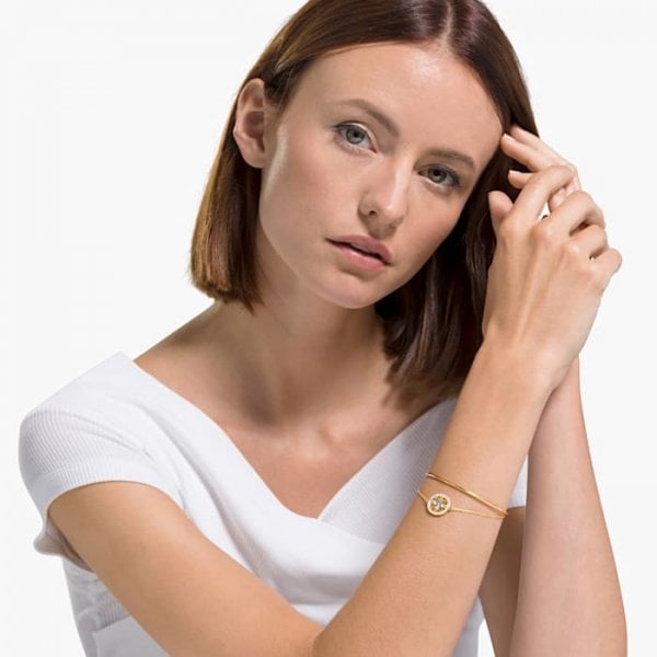 Symbolic Mandala Bangle, Green, Gold-tone plated