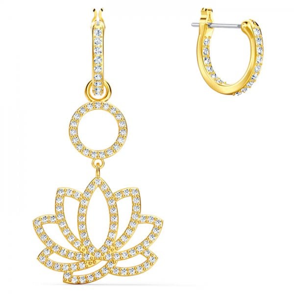 Symbolic Lotus Pierced Earrings, Green, Gold-tone