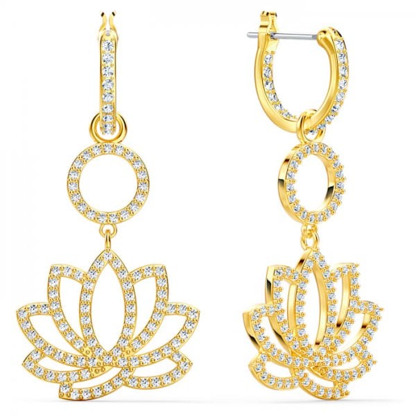 Symbolic Lotus Pierced Earrings, Green, Gold-tone
