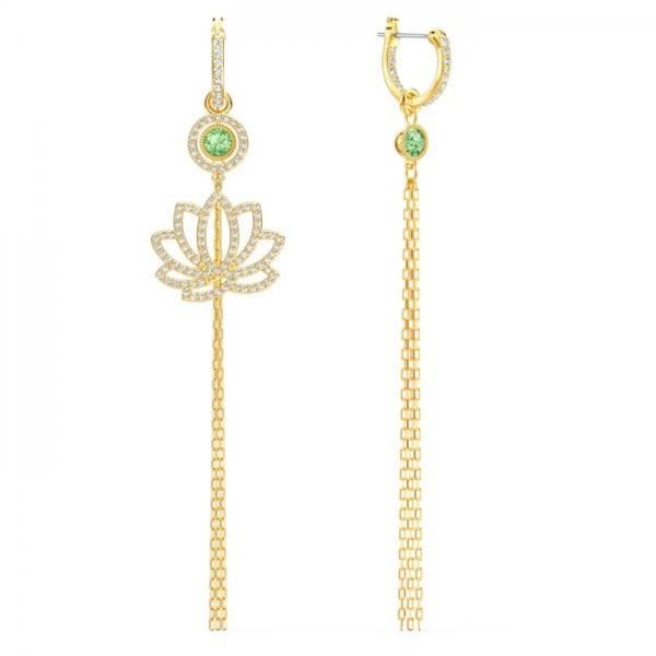 Symbolic Lotus Pierced Earrings, Green, Gold-tone