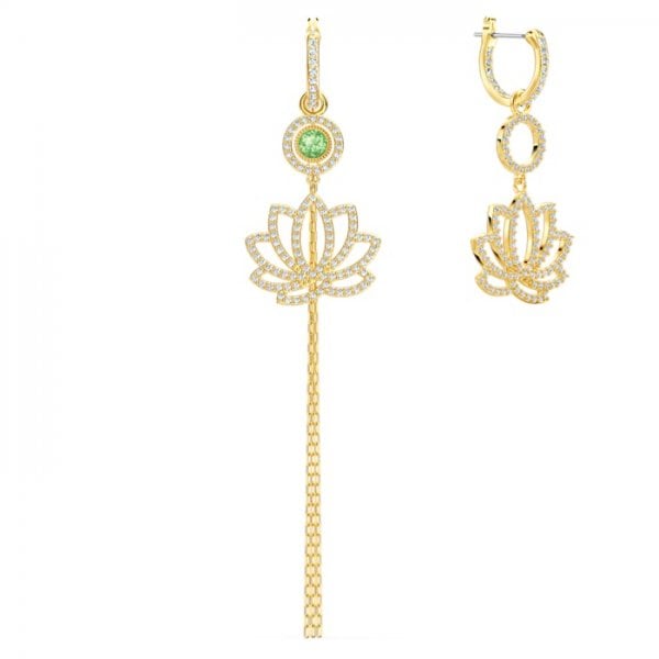 Symbolic Lotus Pierced Earrings, Green, Gold-tone