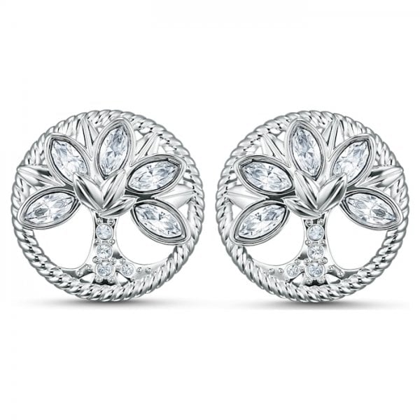 Symbolic Tree of Life Stud Pierced Earrings, White