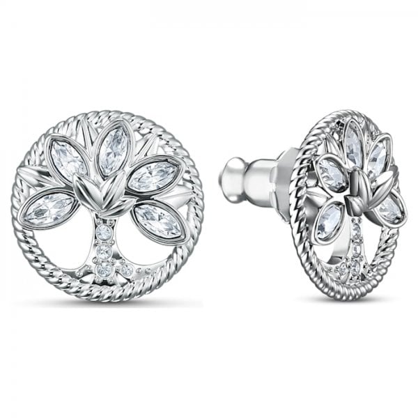 Symbolic Tree of Life Stud Pierced Earrings, White