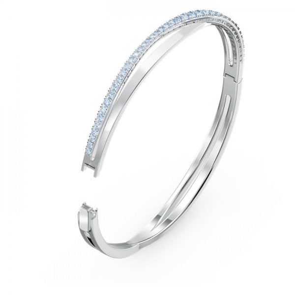 Swarovski Twist Rows Bangle, Blue, Rhodium Plated