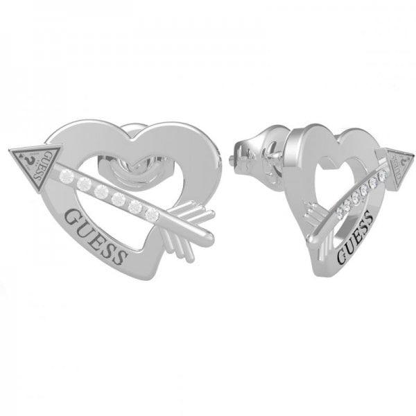 Women's Silver Tone Across My Heart Stud Earrings