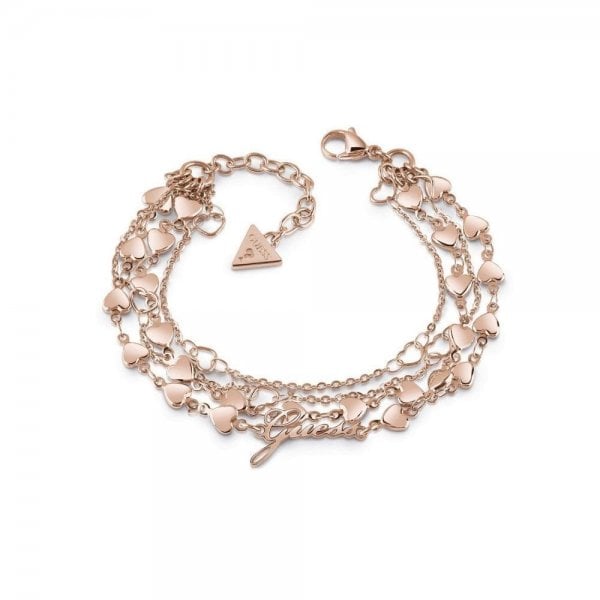 Rose Gold Plated Row Multi Heart Chain Bracelet