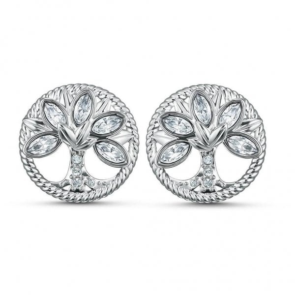 Symbolic Tree of Life Stud Pierced Earrings, White