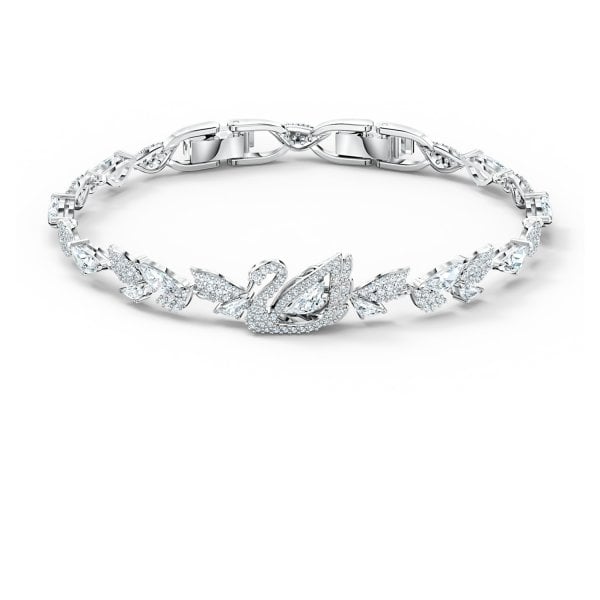 Dancing Swan Bracelet, White, Rhodium plated