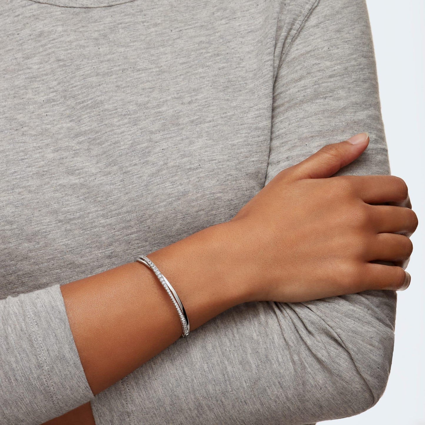 Twist Rows Bracelet, White, Rhodium plated