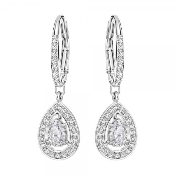 Angelic Pierced Earrings, White, Rhodium plated