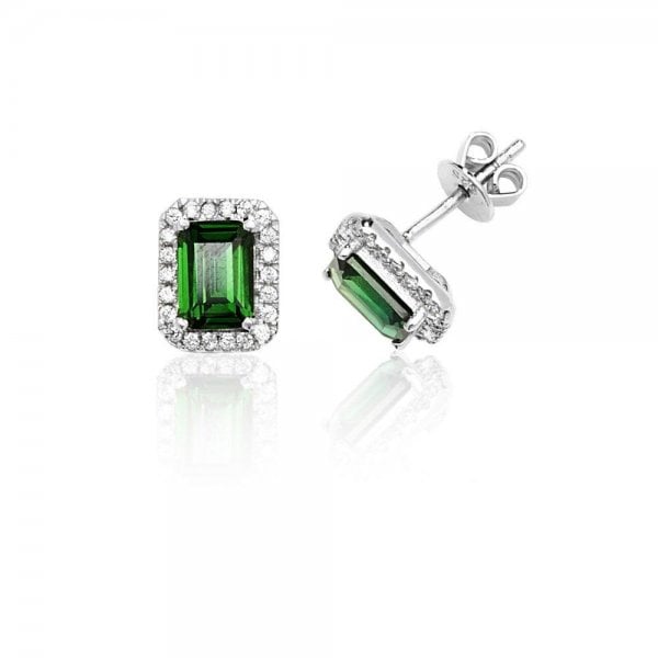Halo Style Cut Green Cubic Zirconia Stud Earrings