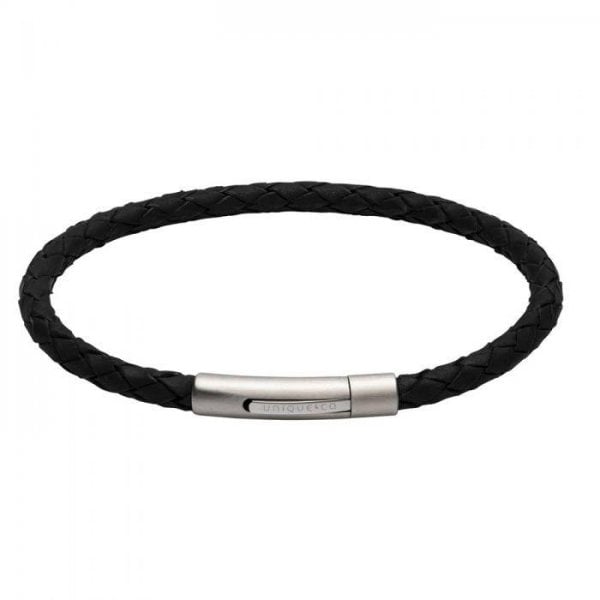 Black Leather Bracelet 21cm