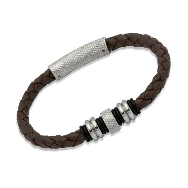 Dark Brown Leather Bracelet with Steel Elements