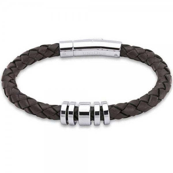 Stainless Steel Brown Leather Bracelet