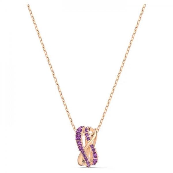 Twist Rows Pendant, Purple, Rose-gold tone plated