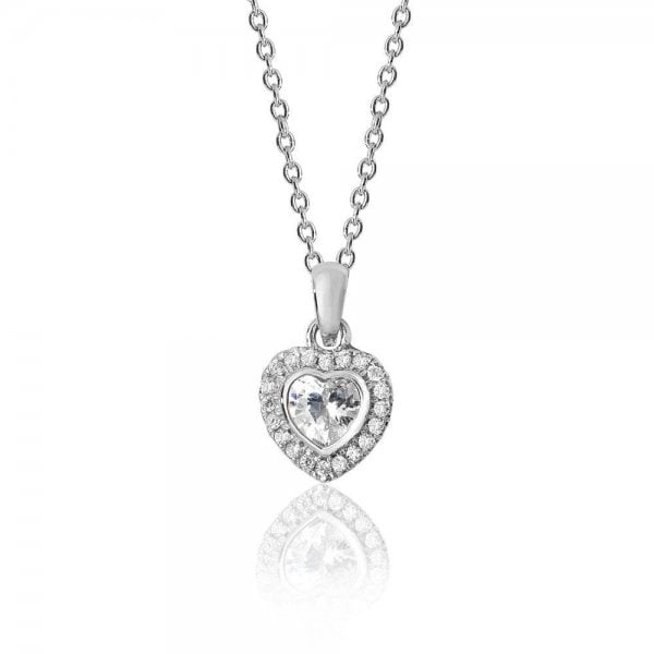 Heart Halo Style Cubic Zirconia Chain Pendant