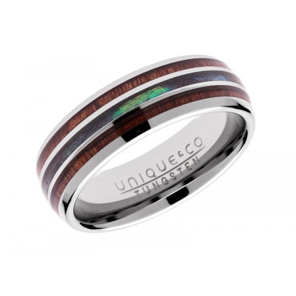 Tungsten Ring w/ Wood and Abalone Shell Inlay S62
