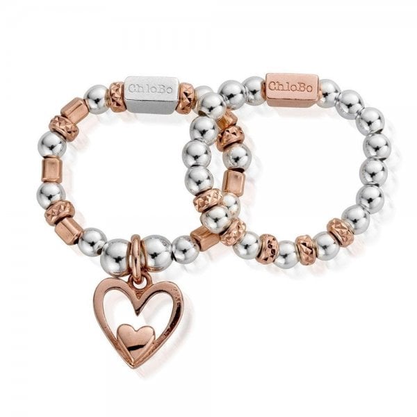 Rose Gold and Silver Inner Love Set Of 2 Rings M