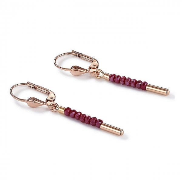 Ladies Rose Gold Plated Waterfall Earrings - Red
