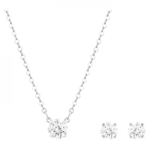 Attract Round Set, White, Rhodium plated