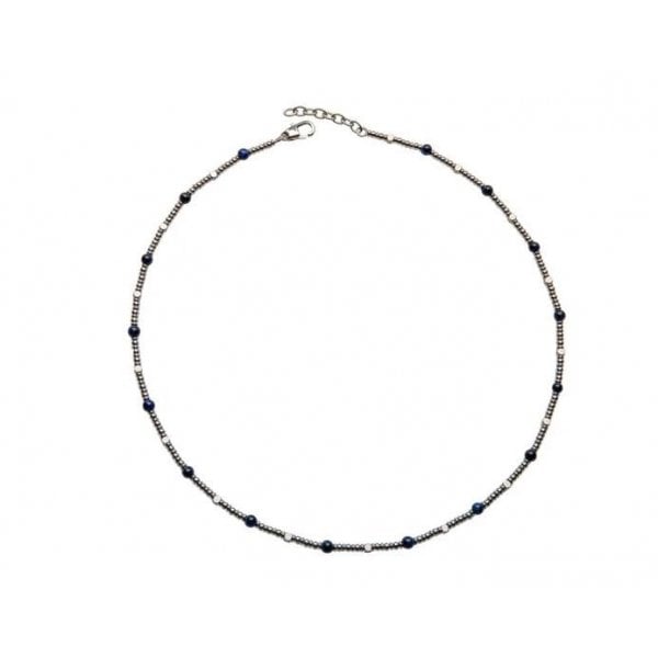 Steel Necklace with Blue Beads