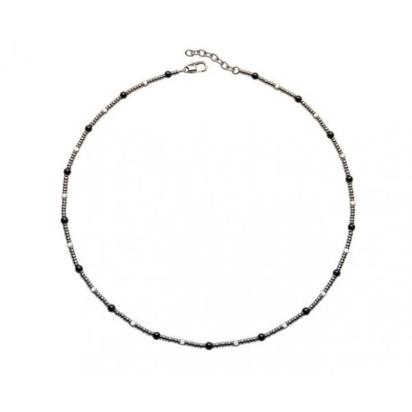 Steel Necklace with Shiny Onyx Beads