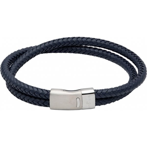 Magnetic Steel Clasp Blue Leather Bracelet 21cm