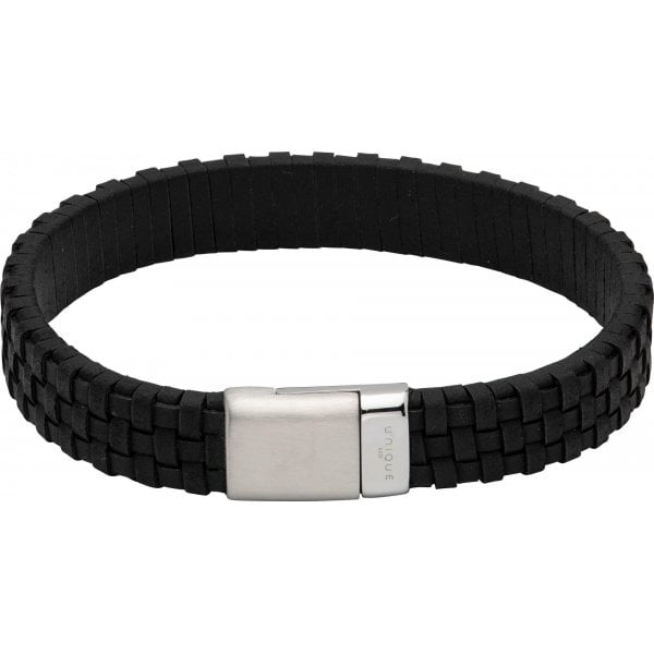 Unique Gents Black Leather Bracelet 21cm