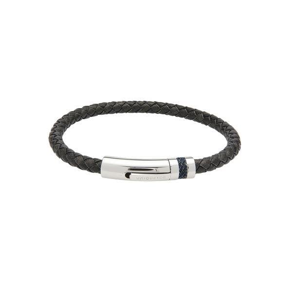 Antique Black Leather Bracelet - Denim Inlay