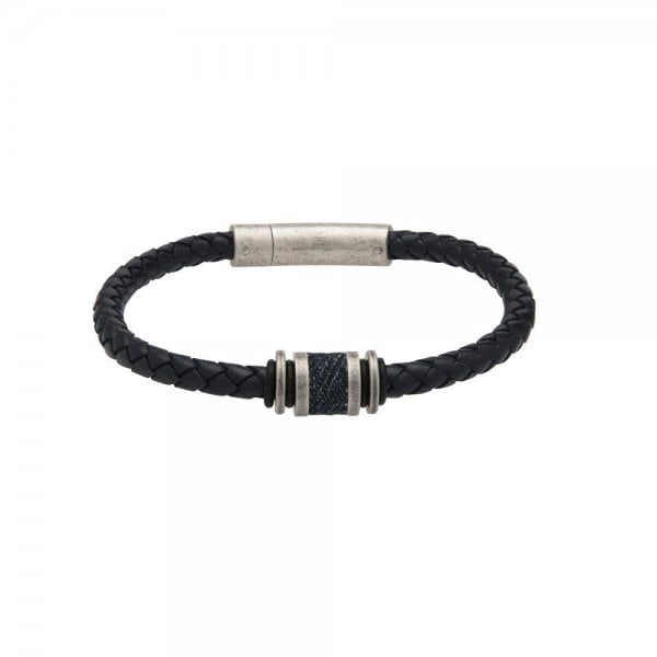 Navy Leather Bracelet - Denim Inlay