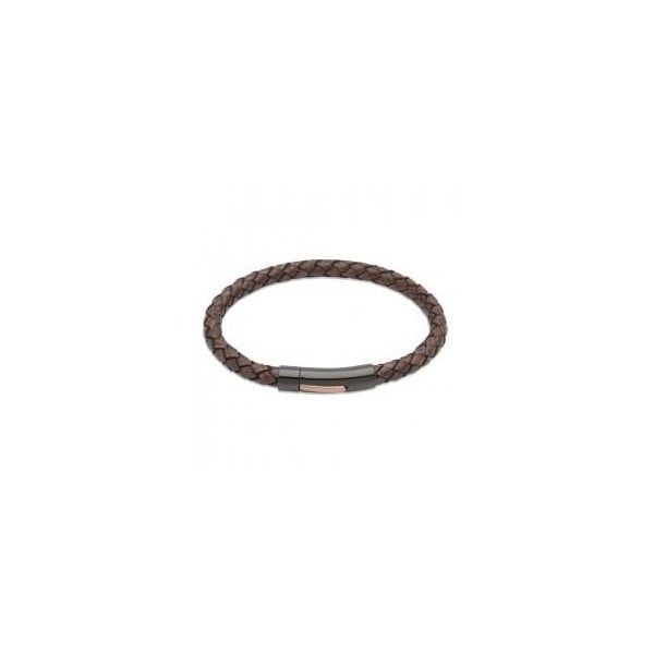 Ion Plated Dark Brown Leather Bracelet