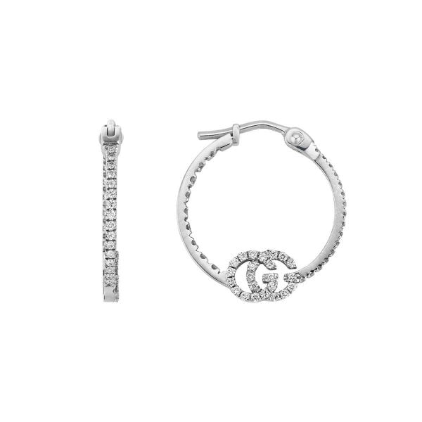 Running G Earrings 16mm 18k White Gold & Diamonds