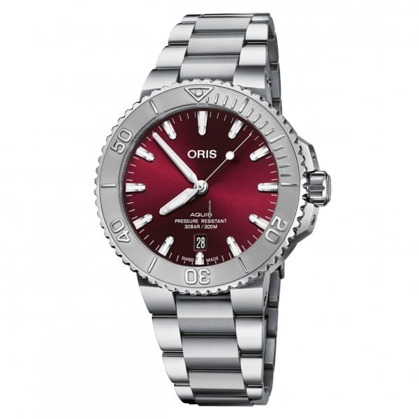 Aquis Date Relief Bezel Red Dial Watch