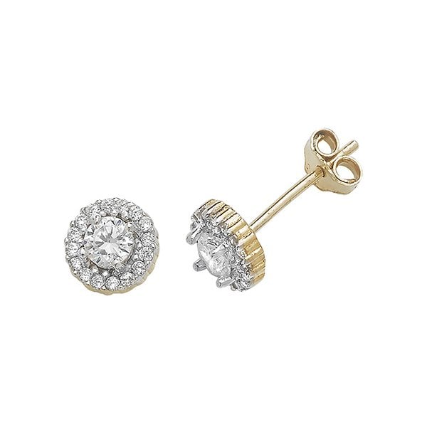 9ct Yel Gold Round CZ Stud Earrings