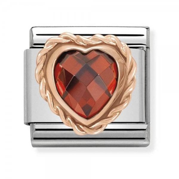 Classic Rose Gold Faceted Heart Red Charm