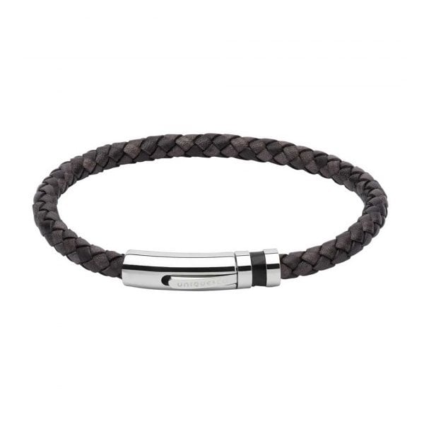 Black Leather and Stainless Steel Bracelet