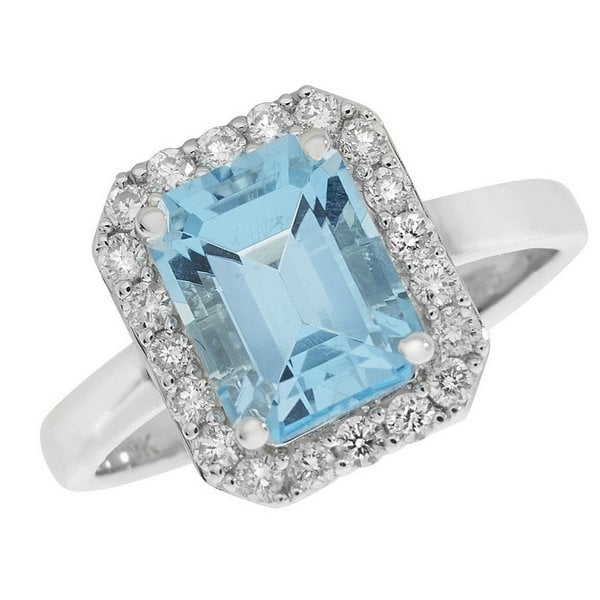 DIAMOND AND AQUAMARINE RING SIZE N
