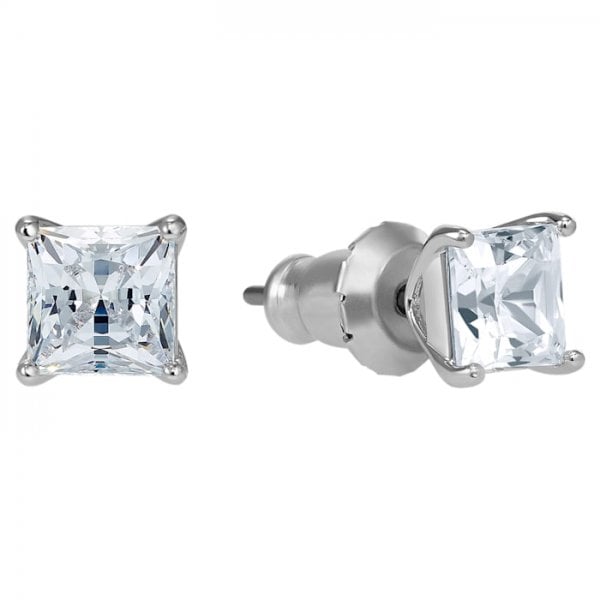 Attract Pierced Earrings White, Rhodium plated