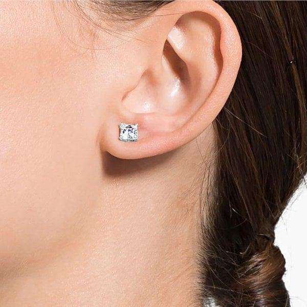 Attract Pierced Earrings White, Rhodium plated
