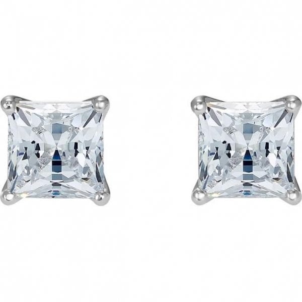 Attract Pierced Earrings White, Rhodium plated