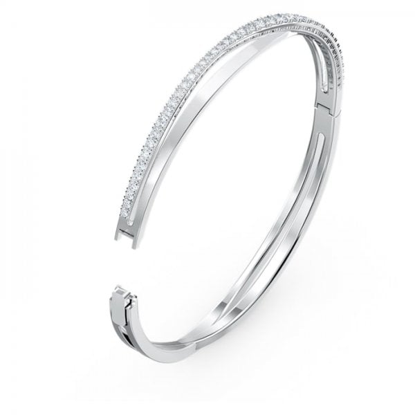 Twist Rows Bracelet, White, Rhodium plated