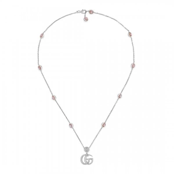 Sterling Silver Pink GG Marmont Floral Necklace