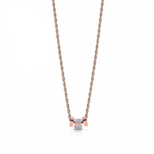 Guess Rose Gold Chain Necklace With 3 Crystal Beads