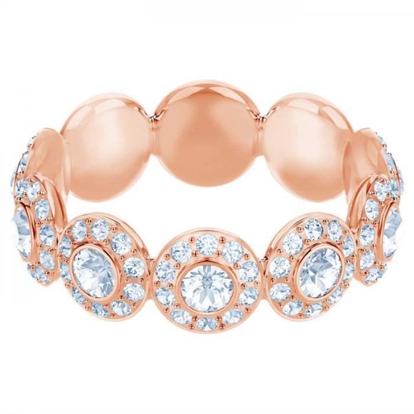 Angelic ring Round, White, Rose-gold tone plated