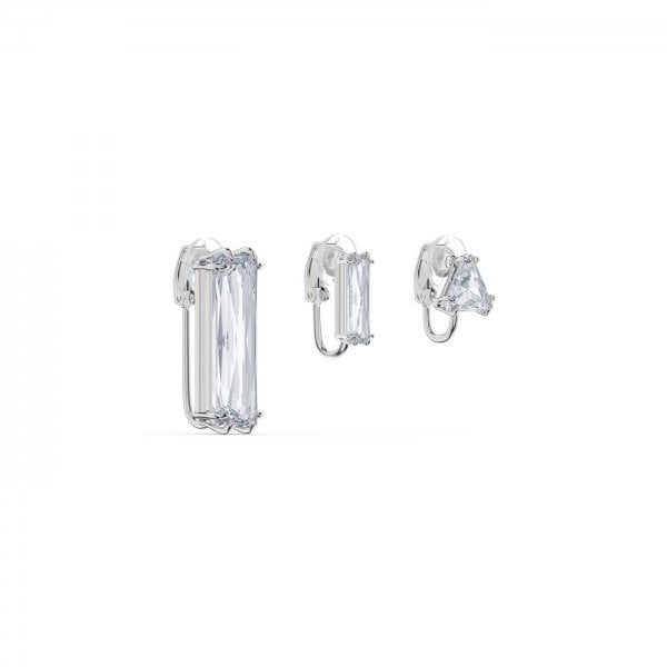 Mesmera clip earring White, Rhodium plated