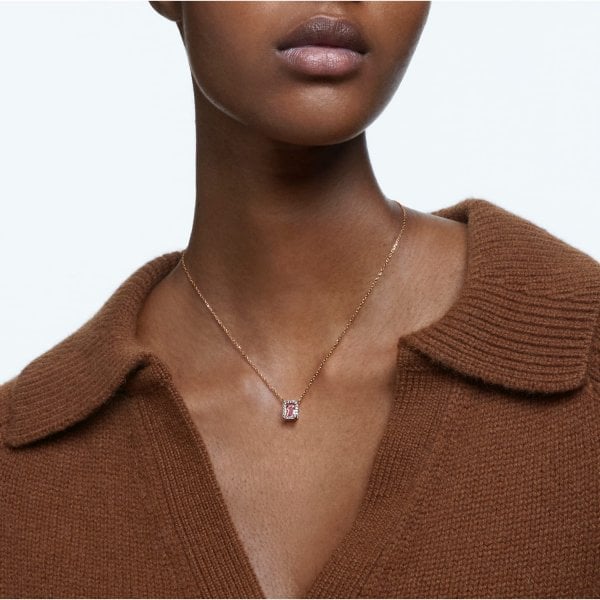 Millenia necklace, Octagon cut Swarovski zirconia, Pink, Rose gold tone plated