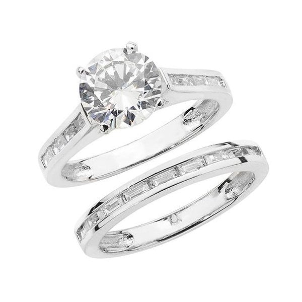 SILVER BRIDAL CZ SET BAND & RING - SIZE M