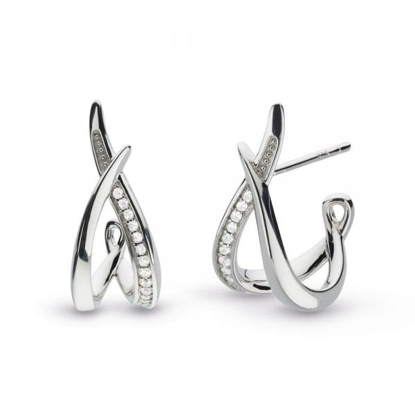 Entwine Twine Twist Cubic Zirconia Pave Hoop Earrings