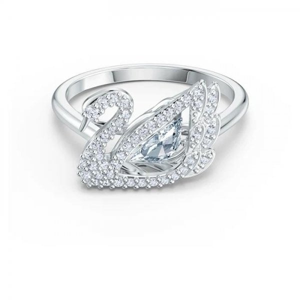 Dancing Swan ring White, Rhodium plated Size 58